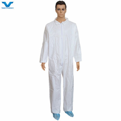 EN1149 EN1073 Certificado Vestidos descartáveis brancos microporosos directos com colarinho