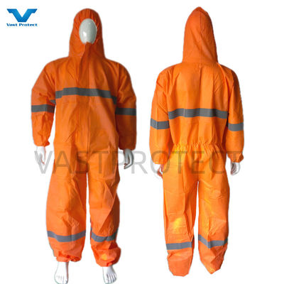 EN1149 Camisa de proteção individual 56GSM Microporoso EUA EPI descartável com fita refletora laranja