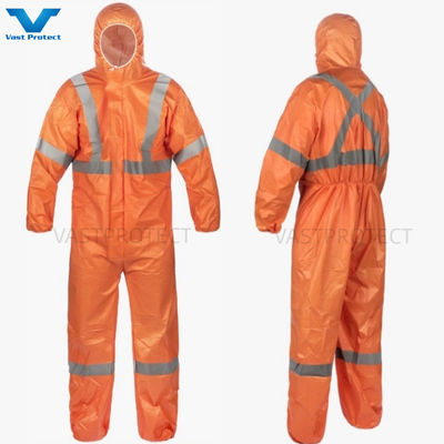 EN1149 Camisa de proteção individual 56GSM Microporoso EUA EPI descartável com fita refletora laranja