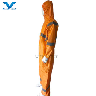 EN1149 Camisa de proteção individual 56GSM Microporoso EUA EPI descartável com fita refletora laranja