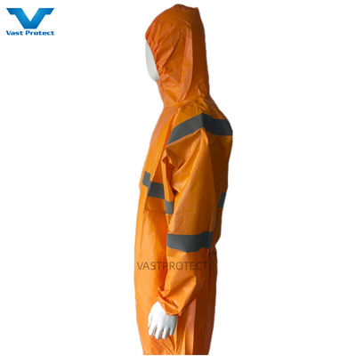 EN1149 Camisa de proteção individual 56GSM Microporoso EUA EPI descartável com fita refletora laranja