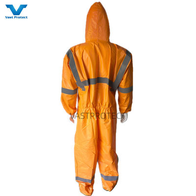 EN1149 Camisa de proteção individual 56GSM Microporoso EUA EPI descartável com fita refletora laranja
