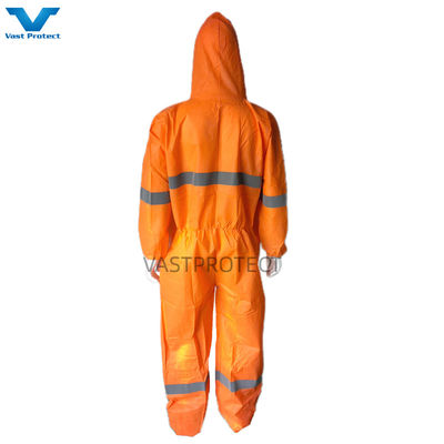 EN1149 Camisa de proteção individual 56GSM Microporoso EUA EPI descartável com fita refletora laranja