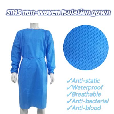 Vestido de isolamento de tecido não tecido anti-estático SMS à prova d'água para adultos AAMI Nível 1 2 3