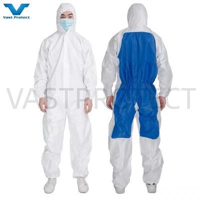 VPT621 PPE de segurança industrial impermeável respirável químico roupa de uso descartável branca