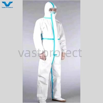 Vestuário de proteção química leve PP PE Branco descartável Tipo 5 6 Camisa de proteção com fita