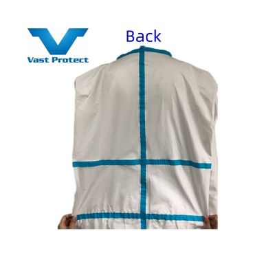 Traje de uso descartável, branco e microporous, revestido com PP, sem cobertura de calçado.