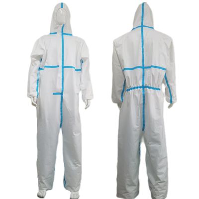 Calças de proteção de filme de microporo com capuz branco com amostras de tiras