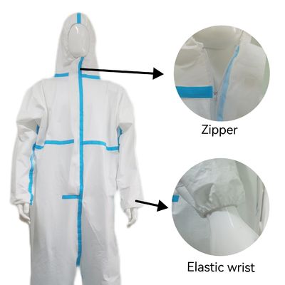 Calças de proteção de filme de microporo com capuz branco com amostras de tiras