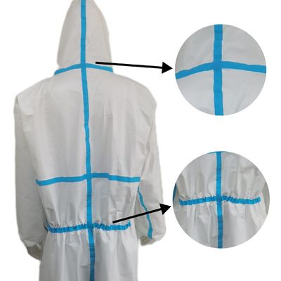 Calças de proteção de filme de microporo com capuz branco com amostras de tiras