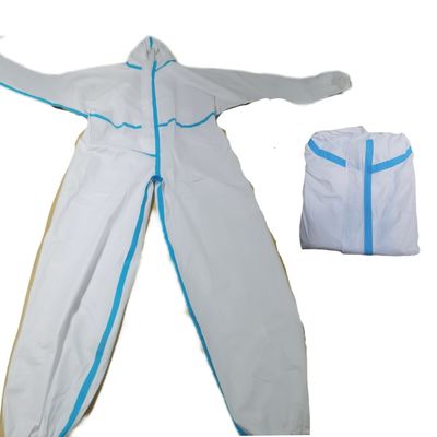 Calças de proteção de filme de microporo com capuz branco com amostras de tiras