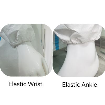 Calças de proteção de filme de microporo com capuz branco com amostras de tiras