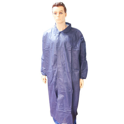 Casaco de laboratório SMS descartável branco-azul com fecho de fecho e período de garantia de dois anos