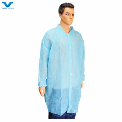 Colete de laboratório descartável de manga longa com colar de camisa pulsos elásticos e fecho de velcro