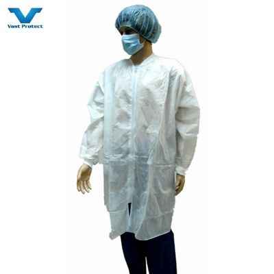 Uniforme de casaco de laboratório não tecido à prova d'água para roupas de trabalho para visitantes fechamento de fecho de fecho OEM aceito