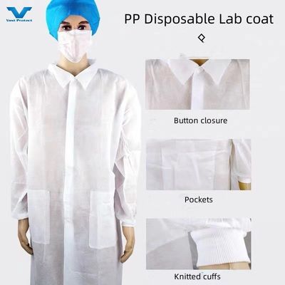 30GSM-50GSM Casaco de laboratório branco não tecido para visitantes da indústria alimentar Design personalizado