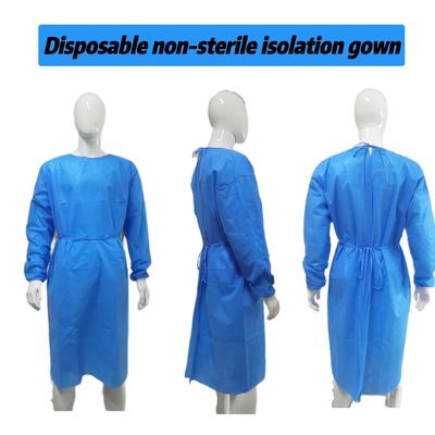 Vestido cirúrgico protetor com algemas de malha Tecido anti-estático macio VPT-501 Fechamento pescoço/ costas PP azul não tecido