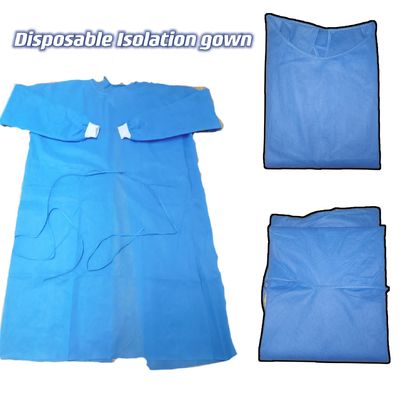 Vestido cirúrgico protetor com algemas de malha Tecido anti-estático macio VPT-501 Fechamento pescoço/ costas PP azul não tecido