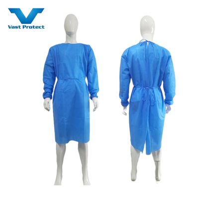 Roupas cirúrgicas descartáveis SMS azuis com algemas de malha à prova de fluidos M/L/XL