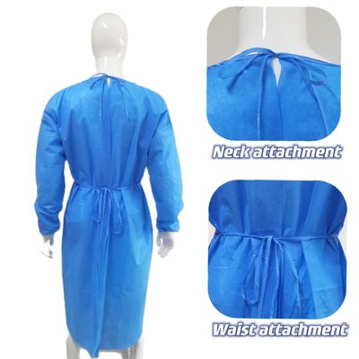 Roupas cirúrgicas descartáveis SMS azuis com algemas de malha à prova de fluidos M/L/XL