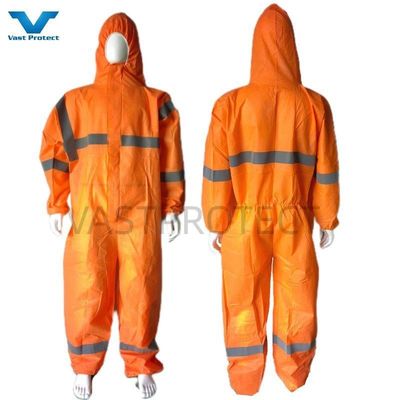 50GSM Vestidos de protecção descartáveis de cor laranja personalizados com certificado CE Tipo4/5/6