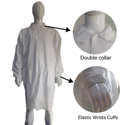 PPE de segurança industrial à prova de pó 50GSM Casaco de laboratório descartável branco com resistência química