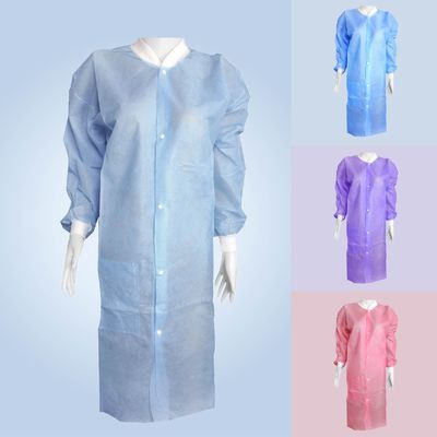 Sky Blue Lab Coats para adultos PPE Spp SMS 45GSM Pintura à prova de salpicos com colarinho Mao
