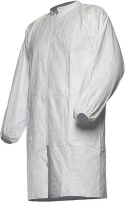 60GSM Equipamento de Proteção Pessoal Médico Microporoso Colete de laboratório descartável com pulsos elásticos e colarinho de mandarim à prova de pó Adultos