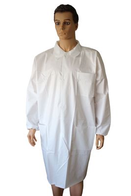 60GSM Equipamento de Proteção Pessoal Médico Microporoso Colete de laboratório descartável com pulsos elásticos e colarinho de mandarim à prova de pó Adultos