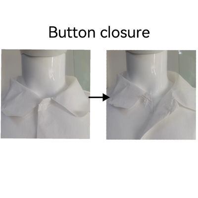 Vestidos de trabalho de polipropileno branco descartável, unisex, com pulsos elásticos e fixações de gancho