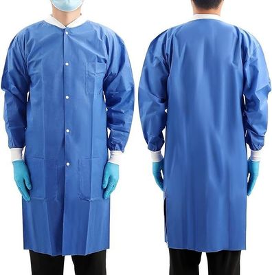 Colete de laboratório descartável de polipropileno SMS azul com bolsos