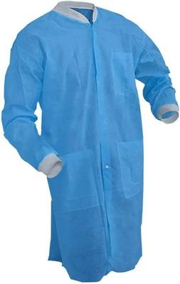 Colete de laboratório descartável de polipropileno SMS azul com bolsos