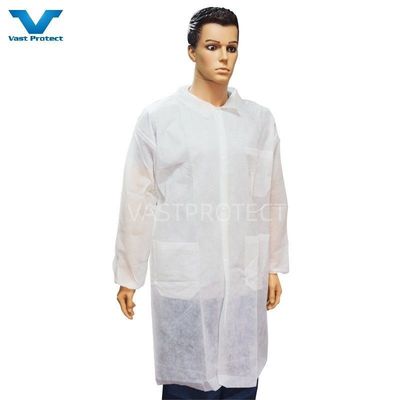 Unisexo Casaco de laboratório descartável Branco Snap Frente 2 bolsos e pulseiras elásticas de malha