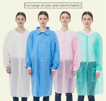 Colete de laboratório de polipropileno descartável com pulsos elásticos e fecho rápido Unisex impermeável