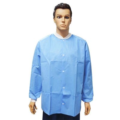 Colete de laboratório de polipropileno descartável com pulsos elásticos e fecho rápido Unisex impermeável