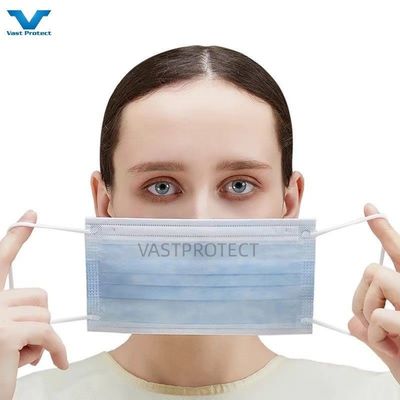 Máscara facial VPT de 17,5x9,5cm Mascara de protecção de 3 camadas de tecido não tecido azul descartável