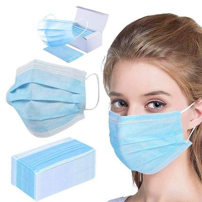 Grampos elásticos para nariz 3 Ply Ear-Loop Máscara de rosto azul descartável para pele macia e conforto
