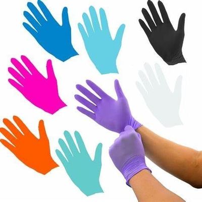 En420 Luvas normalizadas de nitril preto-azul-púrpura para exame médico e uso doméstico